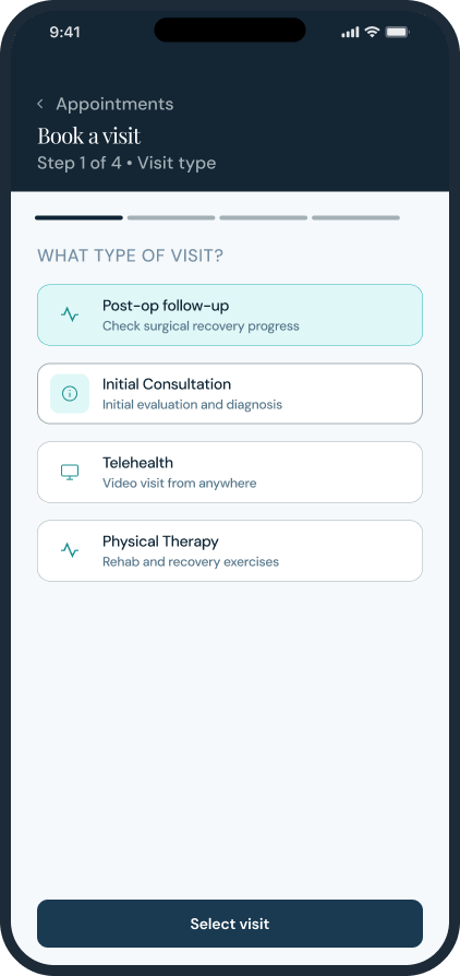 Appointments screen of the Colorado Spine patient portal